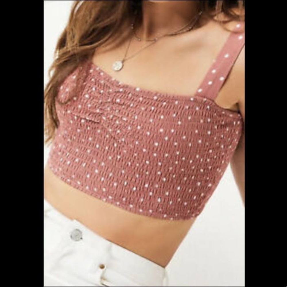 ⭐️ Pink Lottie Moss Polka Dot Smocked Crop Top